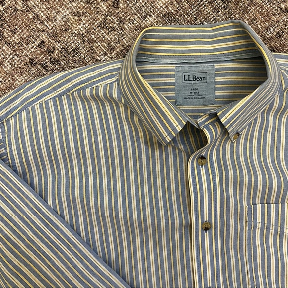 L.L. Bean Men's Blue and Yellow Striped Button Down Long Sleeve 100% Cotton L - Picture 3 of 7